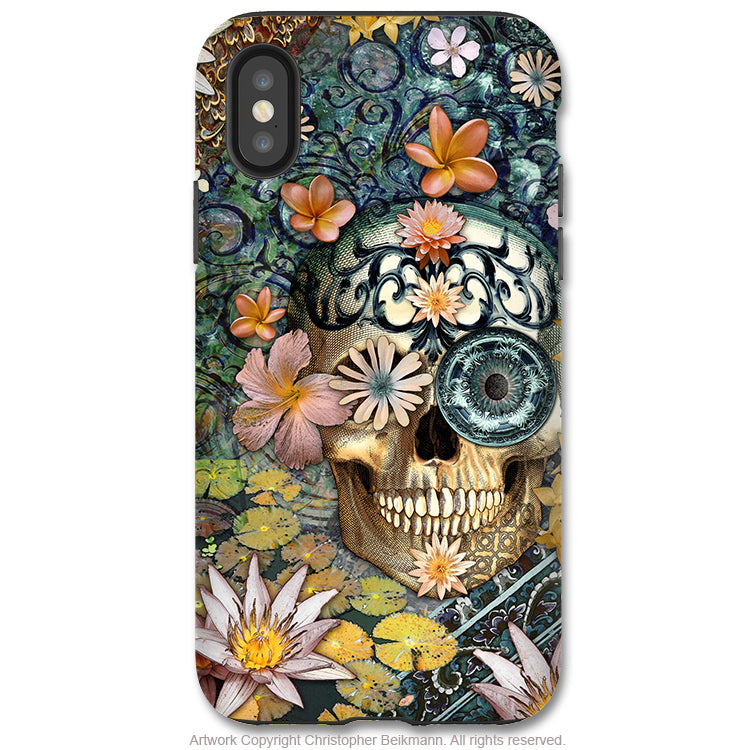 Bali Botaniskull - iPhone X / XS / XS Max / XR Tough Case - Dual Layer Protection for Apple iPhone 10 - Botanical Sugar Skull Art Case - iPhone X Tough Case - Fusion Idol Arts - New Mexico Artist Christopher Beikmann