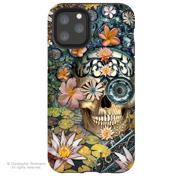 Bali Botaniskull - iPhone 11 / 11 Pro / 11 Pro Max Tough Case - Dual Layer Protection for Apple iPhone XI - Floral Sugar Skull Case - iPhone 11 Tough Case - Fusion Idol Arts - New Mexico Artist Christopher Beikmann