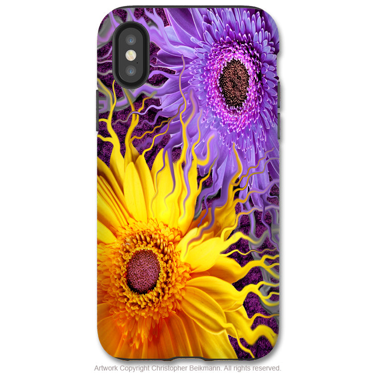 Daisy Yin Daisy Yang - iPhone X / XS / XS Max / XR Tough Case - Dual Layer Protection for Apple iPhone 10 - Purple and Yellow Floral Art Case - iPhone X Tough Case - Fusion Idol Arts - New Mexico Artist Christopher Beikmann