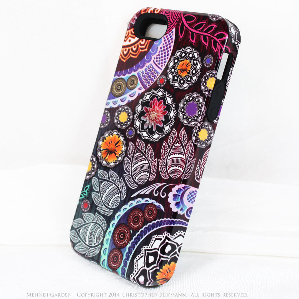 Paisley iPhone 5s SE TOUGH Case - Mehndi Garden - Pink and Purple Paisley Floral Case - Unique iPhone 5s SE Case - iPhone 5 5s TOUGH Case - Fusion Idol Arts - New Mexico Artist Christopher Beikmann