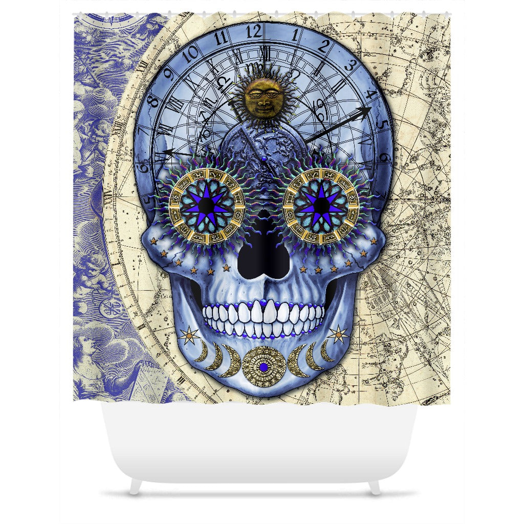 Astrologiskull - Steampunk Astrology Sugar Skull Shower Curtain -  - Fusion Idol Arts - New Mexico Artist Christopher Beikmann