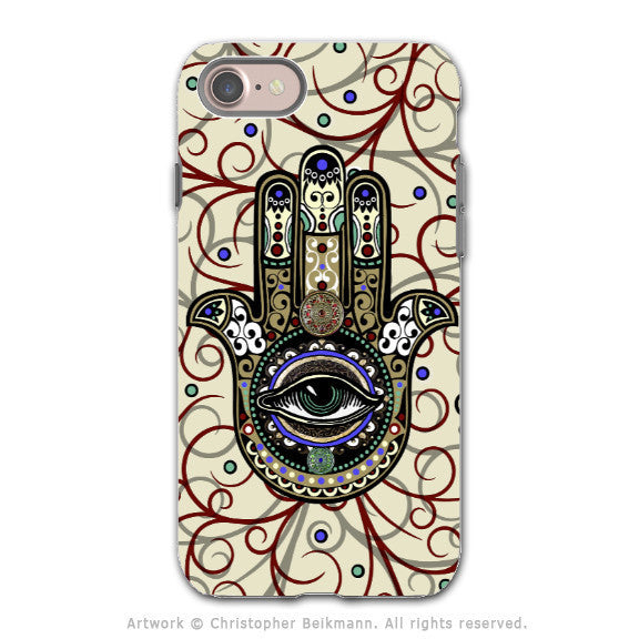 Hamsa Hand Evil Eye - Artistic iPhone 7 Tough Case - Dual Layer Protection - Sacred Defender Hamsa - iPhone 7 Tough Case - Fusion Idol Arts - New Mexico Artist Christopher Beikmann